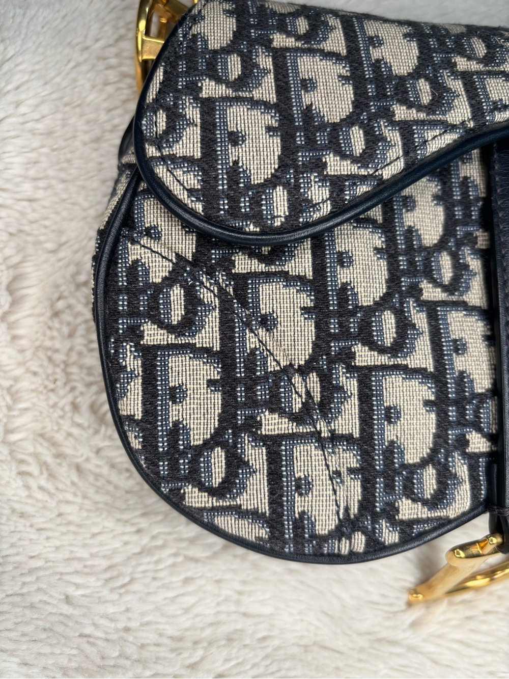 Christian Dior Vintage Oblique Saddle Bag Navy Trotter Monogram Gold Hardware - Picture 10 of 16
